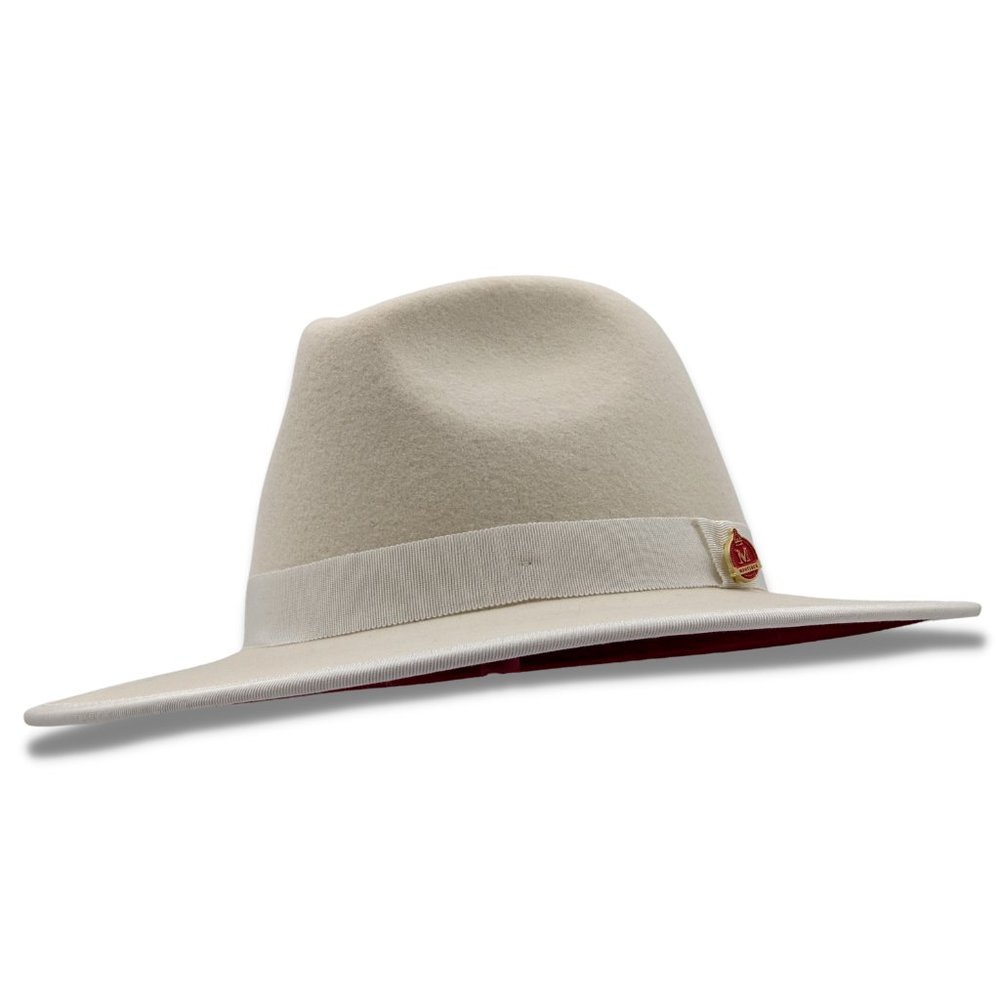 Montique WHITE  3 1/8" Brim Red Bottom Wool Felt Dress Hat    H-80